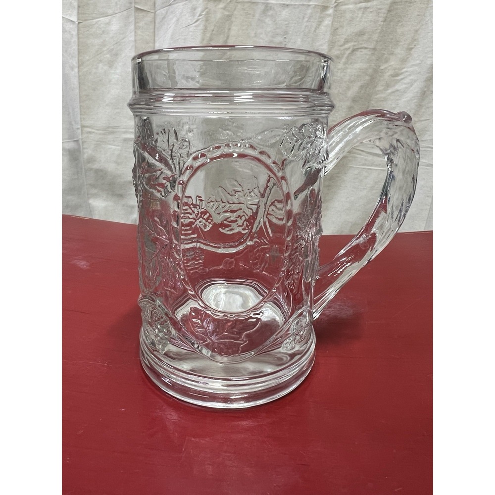 Vintage Clear Glass Mugs/Stein, Grapevine Design,‎ Branch Handle 5"H